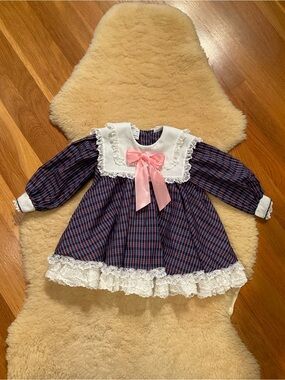 Vintage Mini World blue and pink plaid ruffled dress
